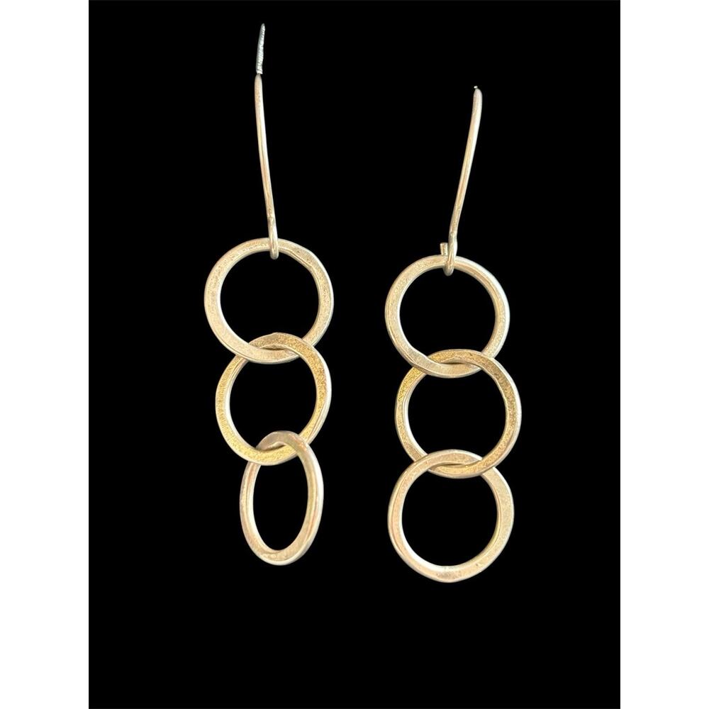 Sterling Silver Interlocked Geometric Rings Drop Earrings 925
